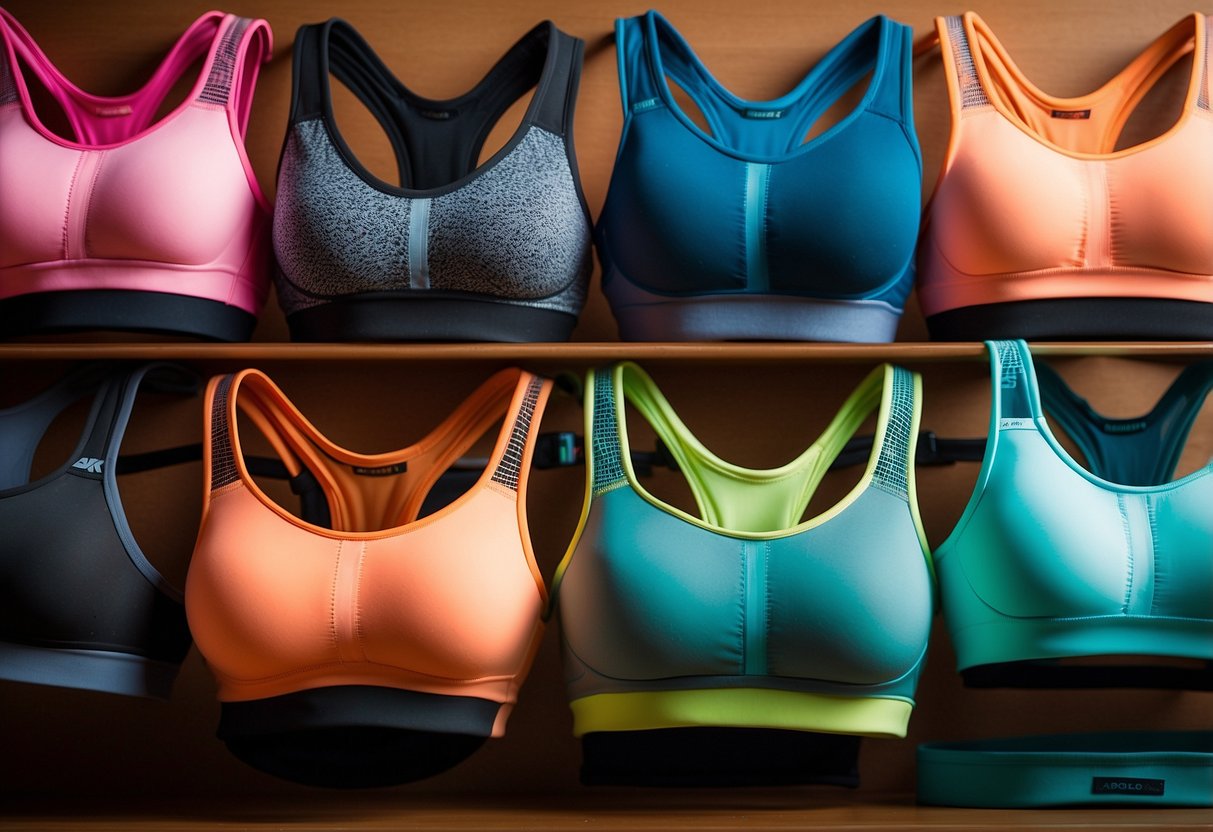 A lineup of high-impact sports bras in various styles and colors, showcasing their durability and support for intense workouts